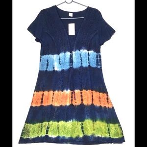 💎Karat Blue Tie Dye Embroidered Sheath Dress Medium